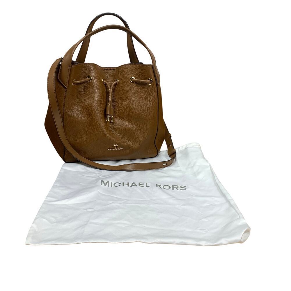 Michael Kors Phoebe Large Brown Leather Bucket Shoulder Bag Crossbody